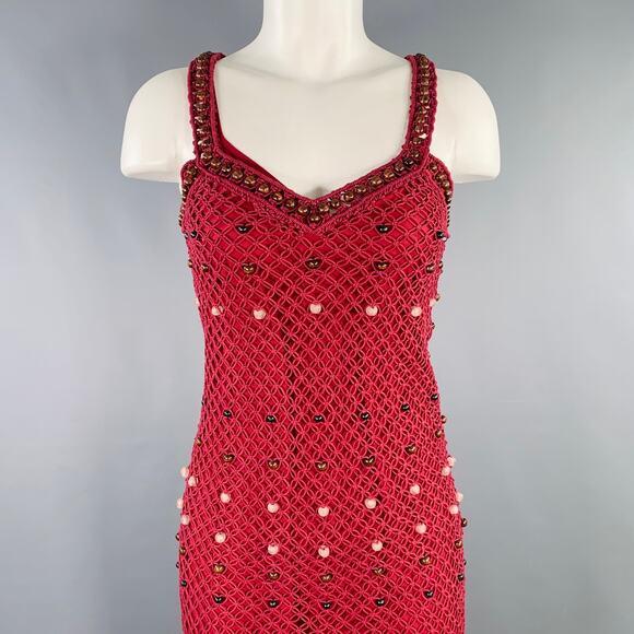 WALES BONNER Size S Burgundy Cotton Beaded Sleeveless Long Dress - Picture 2 of 8